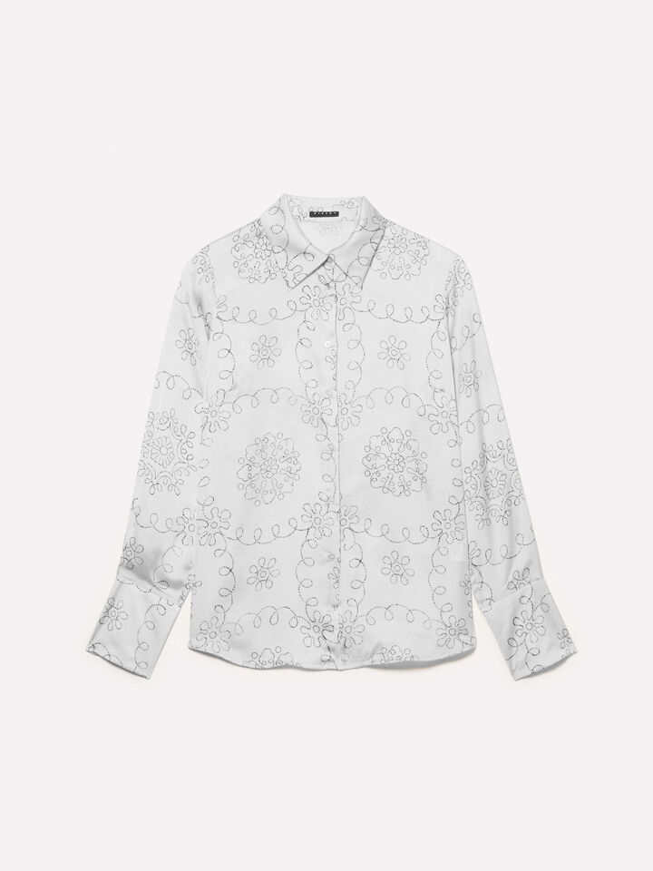 Camisa bege em cetim estampado - camisas para mulher - Bege | Sisley image number 5